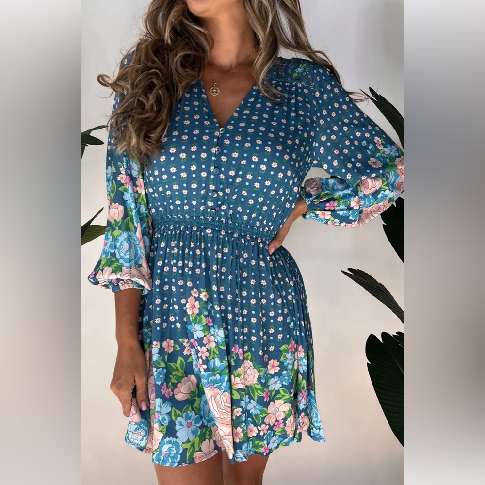 NWT Spell Yellow Rose Playdress- Cornflower Blue size S